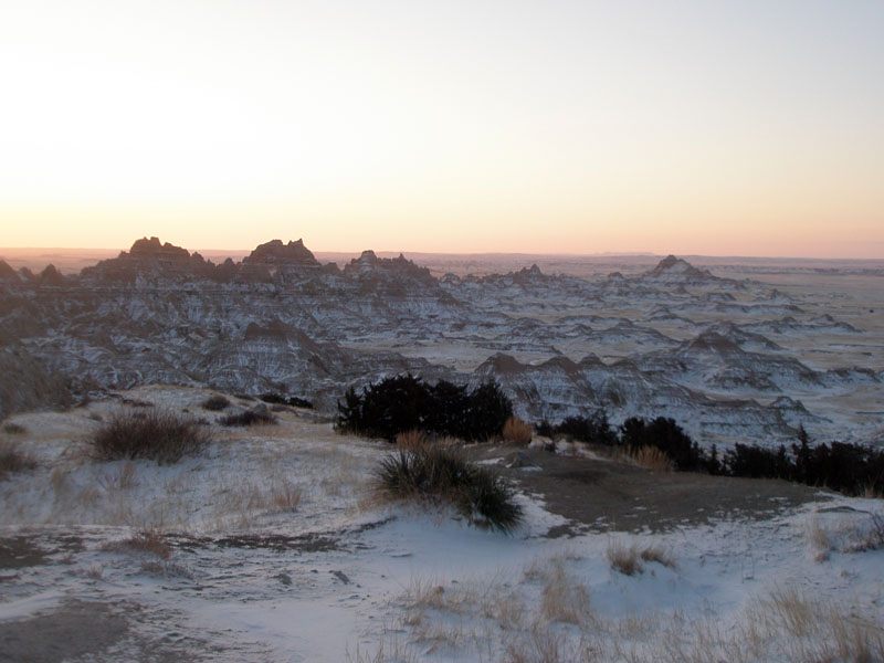 The Big Badlands in early morning winter light, Badlands National Park.