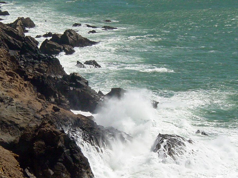 Sea stacks and wave-eroded cliffs at Point Reyes, California.