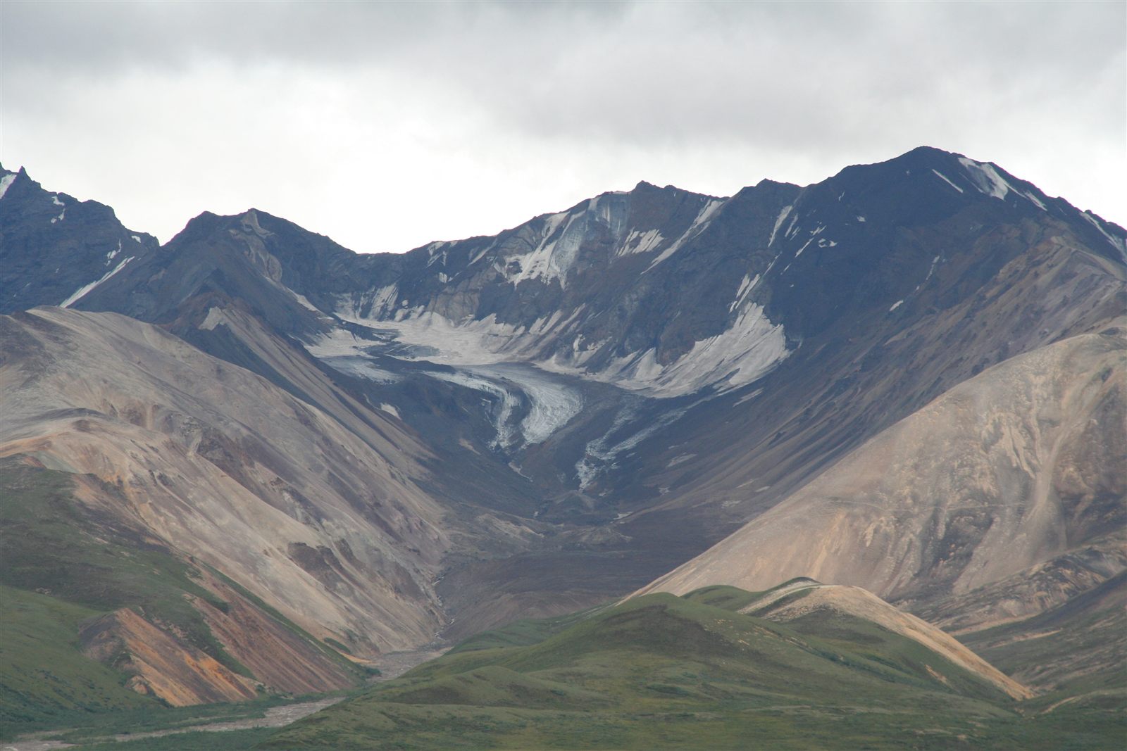 A retreating glacier viewed from Polychrome Mountain in Denali National Park, Alaska.