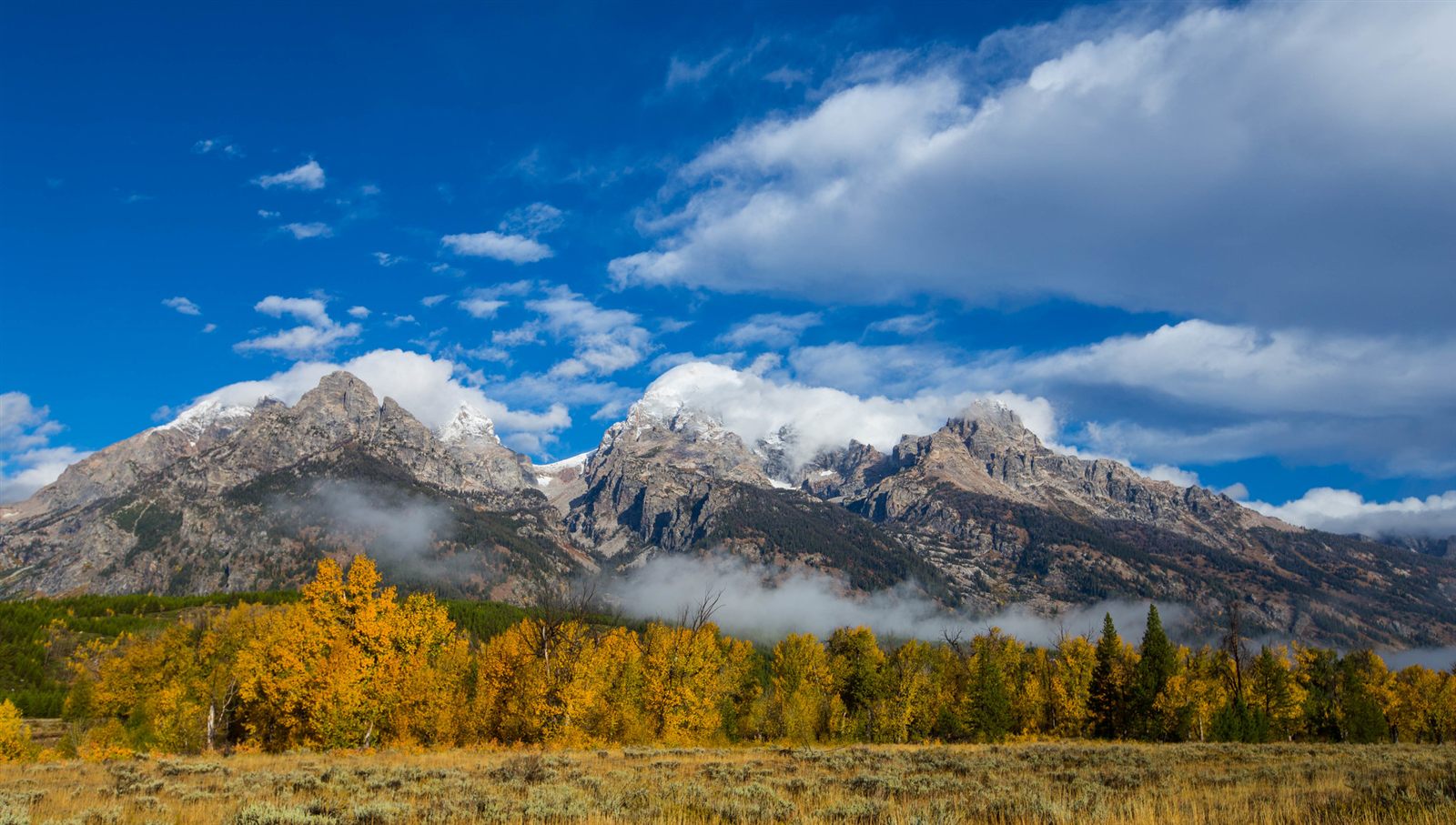 Grand Teton rising above its surrounding range in Grand Teton National Park, Wyoming.