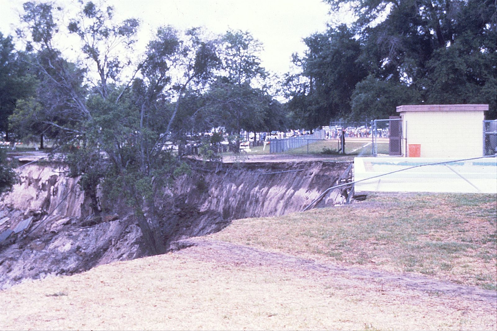 The aftermath of the 1981 Winter Park, Florida sinkhole that collapsed part of a city block.