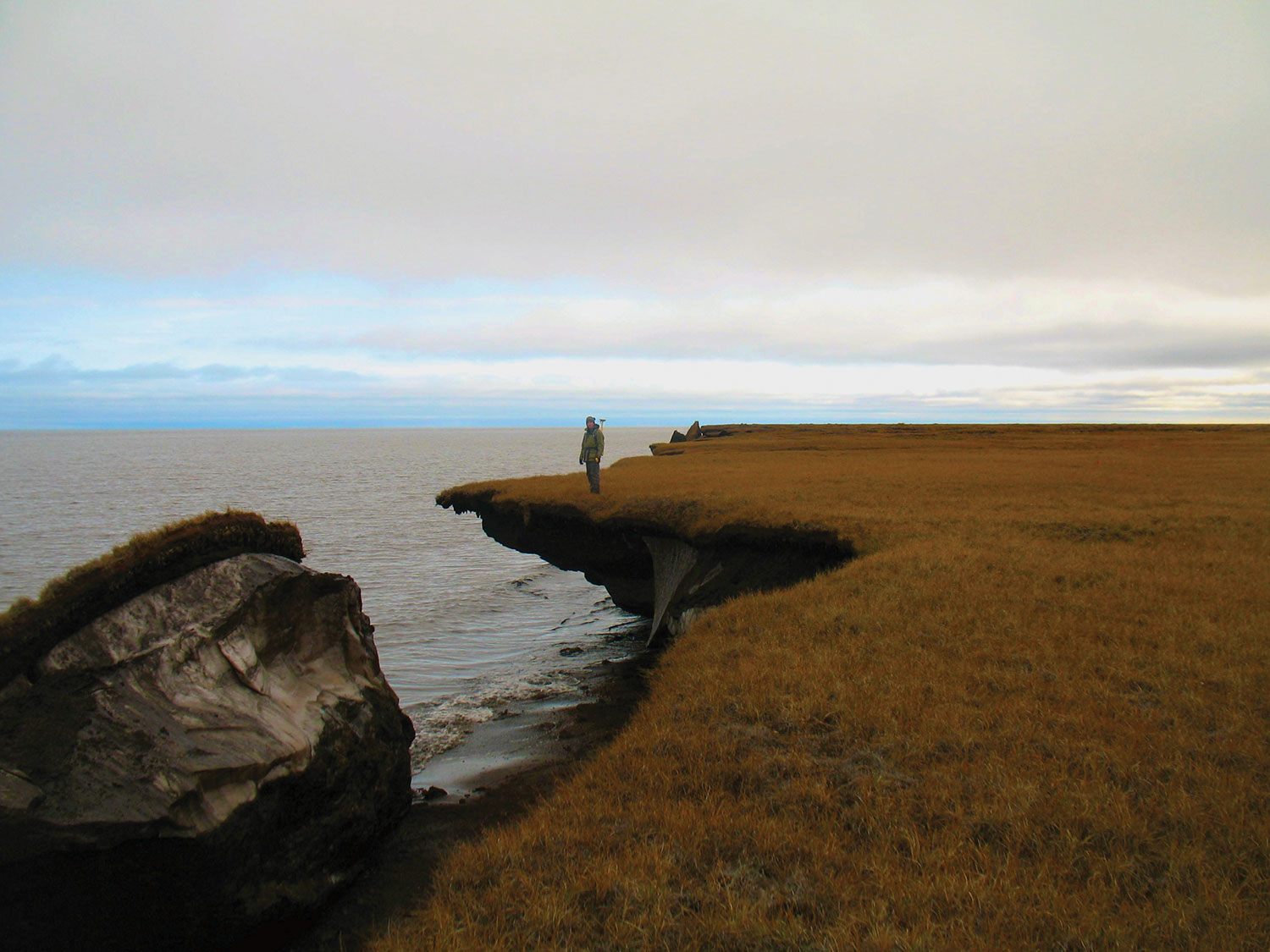 Eroding ice-rich permafrost along Alaska's Arctic coast.